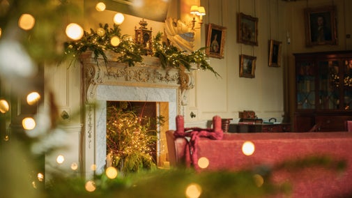 A view into the decorated Drawing Room at Dinefwr, Carmarthenshire